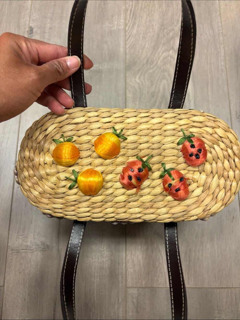 Rafe New York Fruit Embroidered Straw Tote - Picture 7 of 10